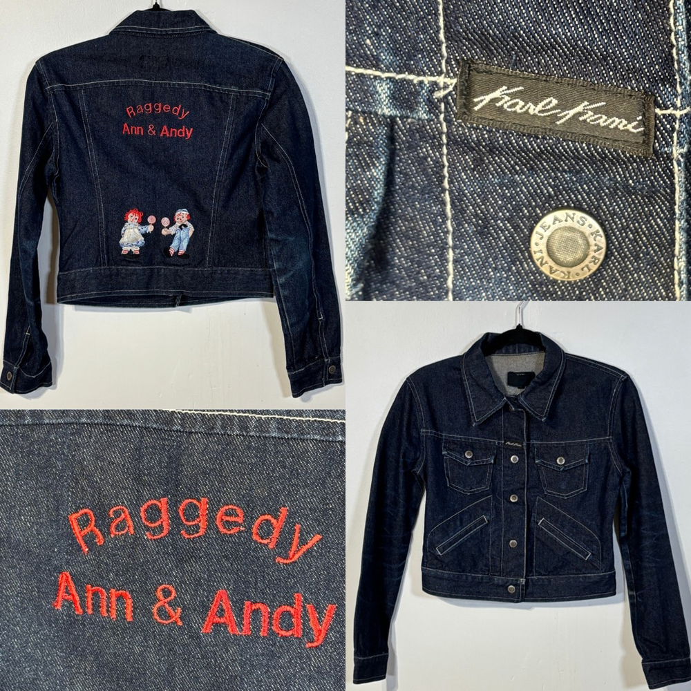 Vintage Karl Kani Jacket Women’s Small Blue Raggedy Ann Andy Embroidery Cropped